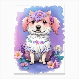 Dog With Flowers Canvas Print