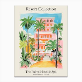 Poster Of The Palms Hotel & Spa   Miami Beach, Florida   Resort Collection Storybook Illustration 1 Canvas Print