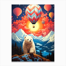 Polar Bear With Hot Air Balloons Canvas Print