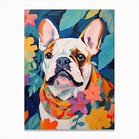 Bulldog Portrait With A Flower Crown, Matisse Painting Style 3 Canvas Print