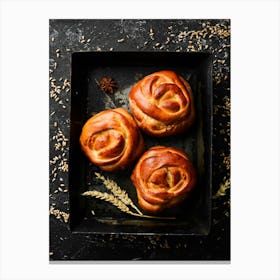 Buns, Freshly baked sweet homemade buns — Food kitchen poster/blackboard, photo art Canvas Print