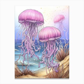 Mauve Stinger Jellyfish Illustration 2 Canvas Print