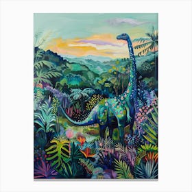 Colourful Dinosaur In The Leaves 1 Canvas Print