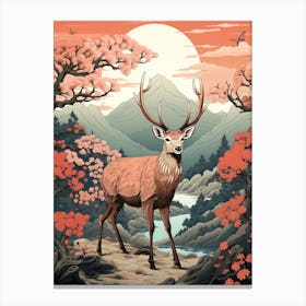 Deer Animal Drawing In The Style Of Ukiyo E 4 Canvas Print