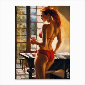 Bikini Female With A Glass Of Wine Canvas Print