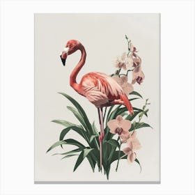 Jamess Flamingo And Orchids Minimalist Illustration 3 Canvas Print