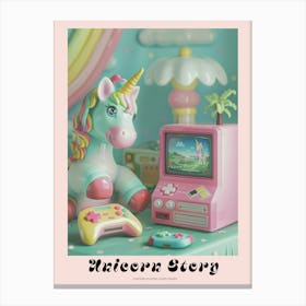 Toy Unicorn Pastel Playing Video Games 2 Poster Canvas Print