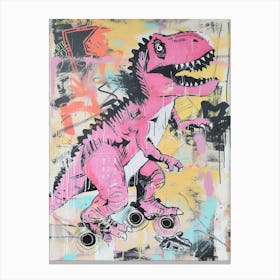 Pink Dinosaur Roller Skating Graffiti Style Canvas Print
