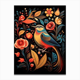Folk Bird Illustration House Sparrow 2 Canvas Print