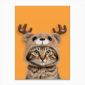 Cat In A Reindeer Hat Canvas Print