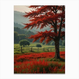 Red Tree In A Field 1 Canvas Print