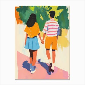 Couple Holding Hands Gouache Painting Canvas Print