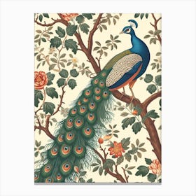 Cream Vintage Peacock Wallpaper Inspired 1 Canvas Print