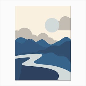 Blue Grey Mountain View Canvas Print
