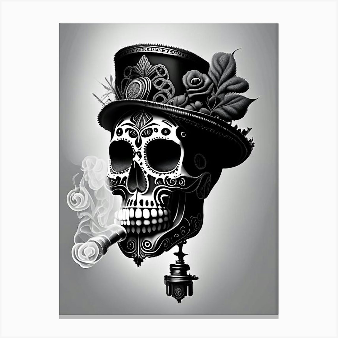 Sugar Skull Black and White Art Print Mexican Skull Day of the