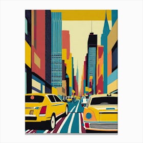 New York City Street, Taxis, Cars Canvas Print