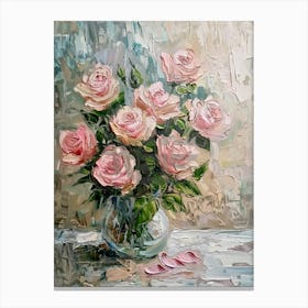 Pink Roses In A Vase 3 Canvas Print