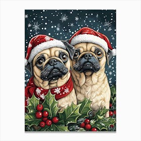 Pugs In Santa Hats Canvas Print