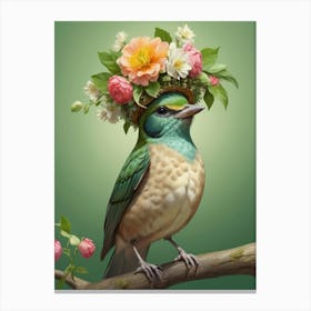 Bird With Flower Crown 1 Canvas Print