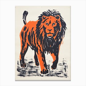 Lion, Woodblock Animal  Drawing 2 Canvas Print