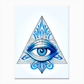 Pineal Gland, Symbol, Third Eye Blue & White 3 Canvas Print