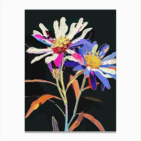 Neon Flowers On Black Asters 6 Canvas Print