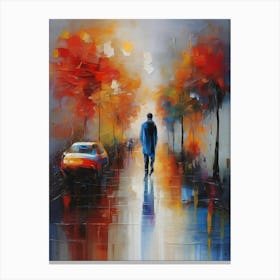 Man Walking In The Rain Canvas Print