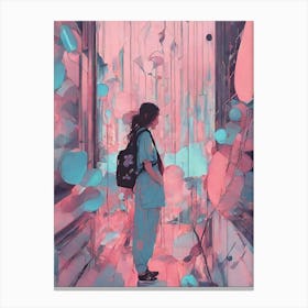 Abstract Painting pink word and girl Canvas Print