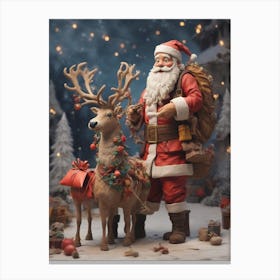 Santa Claus And Reindeer Canvas Print