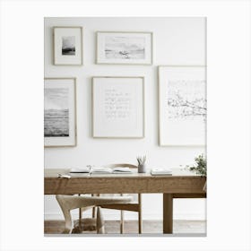 Scandinavian Style Study Pencil Sketch On Paper Flora Delicately Arranged On A Wooden Desk Complem Canvas Print