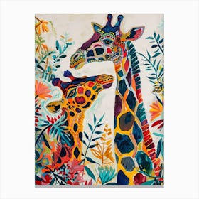 Geometric Colourful Giraffe & Calf 2 Canvas Print