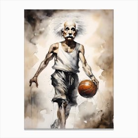 Albert Einstein Playing Basketball Abstract Painting (3) Canvas Print