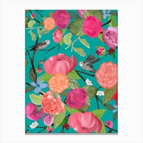A Lot Of Vibrant Colored Cute Hand Drawn Roses Canvas Print