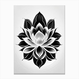 Lotus Flower Pattern Black And White Geometric 2 Canvas Print