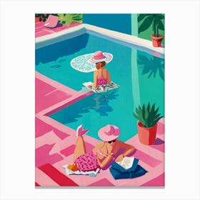 Two Women Reading In The Pool Canvas Print