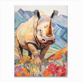 Floral Rhino Colourful Canvas Print