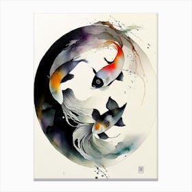 Fish Yin And Yang Japanese Ink Canvas Print