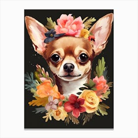 Chihuahua Portrait With A Flower Crown, Matisse Painting Style 3 Canvas Print