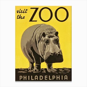 Hippo In Philadelphia Zoo, Vintage Poster Canvas Print