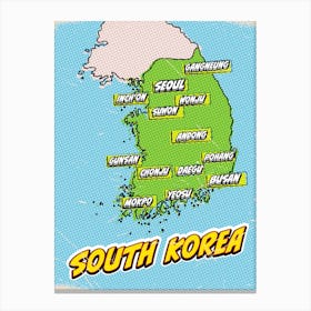 Pop Art Map Of South Korea Canvas Print