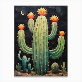 Neon Cactus Glowing Landscape (27) Canvas Print