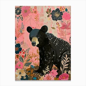 Floral Animal Painting Black Bear 1 Canvas Print