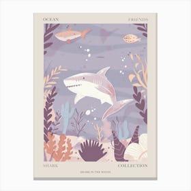 Purple Shark In The Waves Illustration 1 Poster Canvas Print