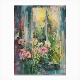 Amayllis Flowers On A Cottage Window 2 Canvas Print