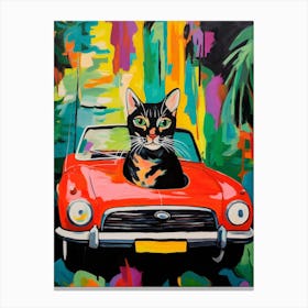 Alfa Romeo Spider Vintage Car With A Cat, Matisse Style Painting 2 Canvas Print