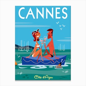 Cannes Pontoon Poster Blue Canvas Print
