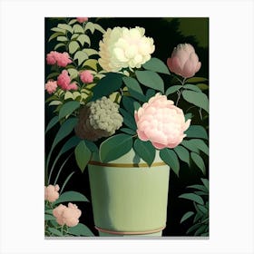 Container Of Peonies In Garden Vintage Sketch Canvas Print