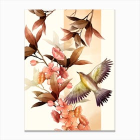 Hummingbird And Flowers Watercolor Canvas Print