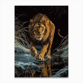 Barbary Lion Relief Illustration Night 3 Canvas Print
