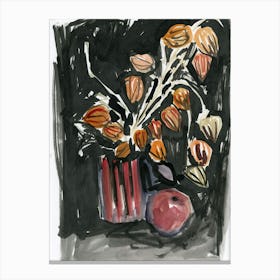 Still Life With Chinese Lanterns - hand painted watercolor ink dark black vertical Canvas Print